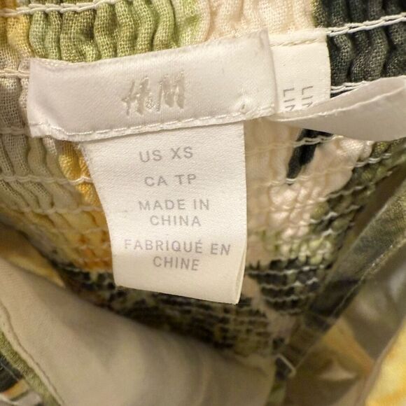 H&M LINEN-BLEND DRESS Lemon Print Dress Size XS - Picture 4 of 6